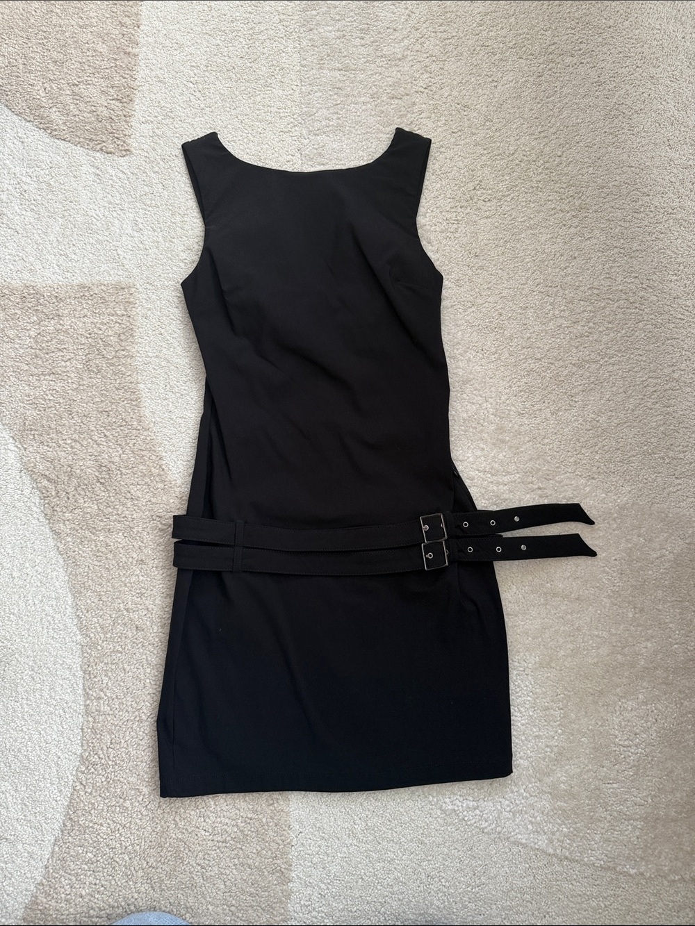 Bershka Black Sleeveless Mini Dress with Double Waist Belts